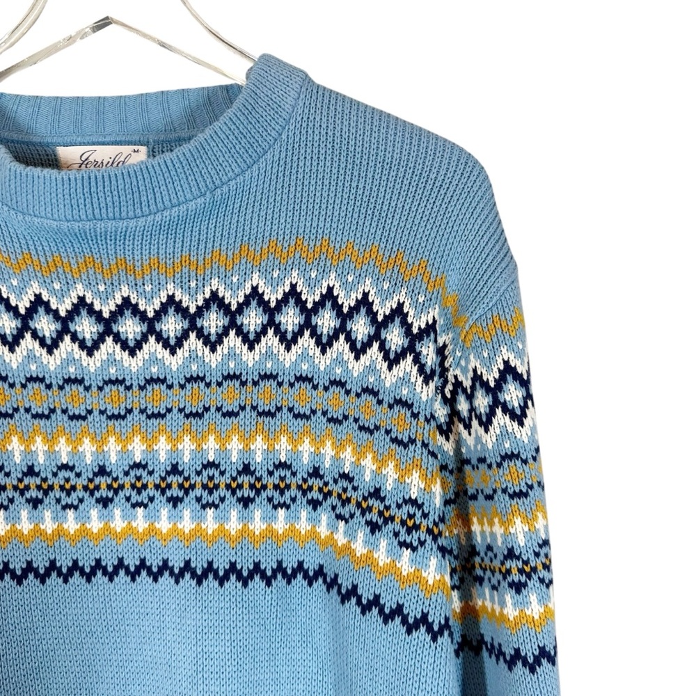 VINTAGE JERSILD Neenah, WI Blue & Tan Fair Isle Crewneck Sweater Medium